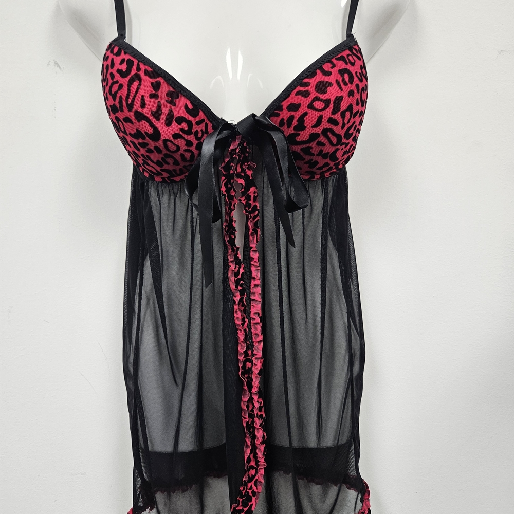 Elegant Pink Leopard Print Sheer Chemise